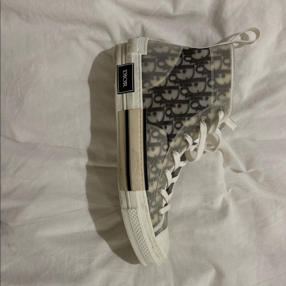 Dior Monogram High-Top Sneakers in Gray and White
